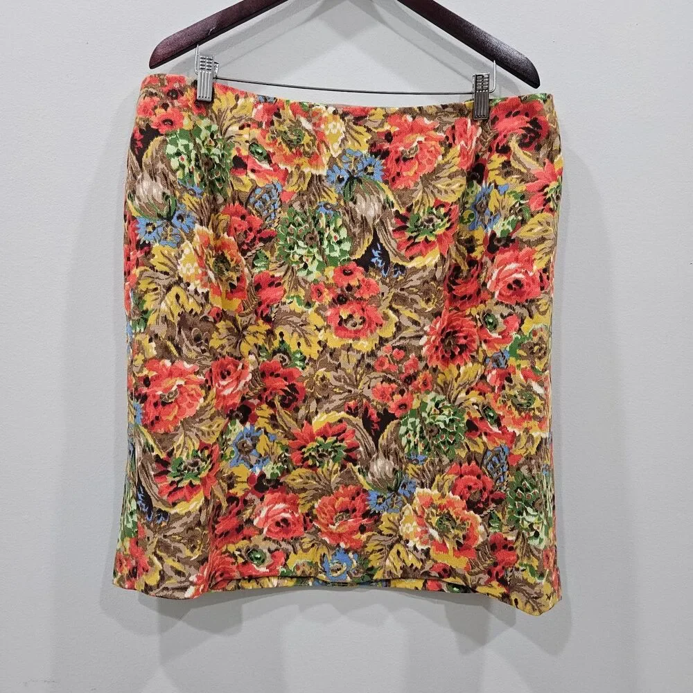 Talbots Womens Pencil Skirt 14P Multicolor Floral Fairy Romantic Feminine Boho